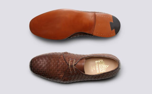 Grenson Shoe No.7 | Mens Derby In Brown Woven Leather On A Leather Sole Shoes