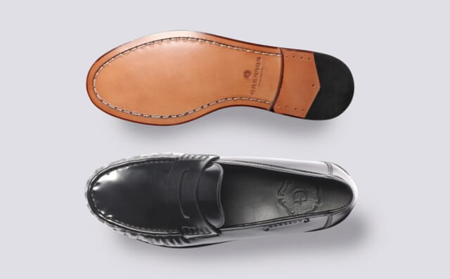 Grenson Simeon | Mens Moccasin Loafers In Black Hi Shine Leather