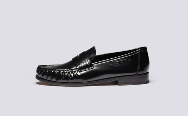 Grenson Simeon | Mens Moccasin Loafers In Black Hi Shine Leather
