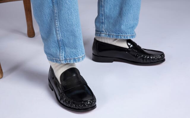 Grenson Simeon | Mens Moccasin Loafers In Black Hi Shine Leather