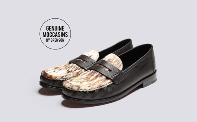 grenson Simeon | Mens Moccasin Loafers in Brown Western Print