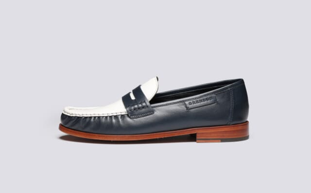 Grenson Simeon | Mens Moccasin Loafers In Navy And White