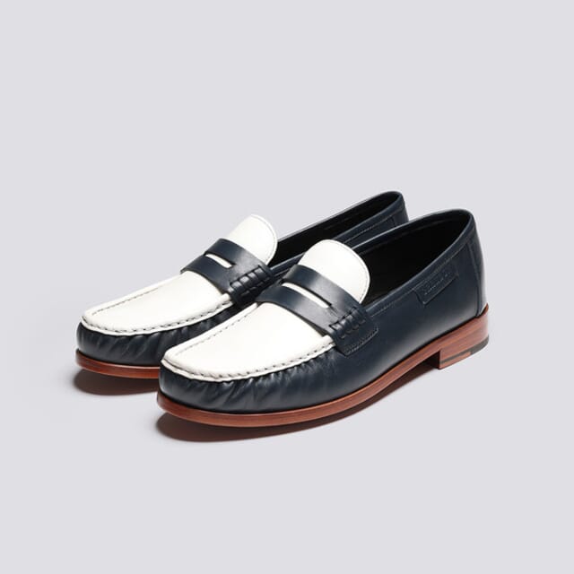 Grenson Simeon | Mens Moccasin Loafers In Navy And White