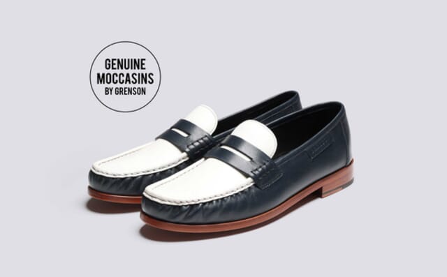 grenson Simeon | Mens Moccasin Loafers in Navy and White