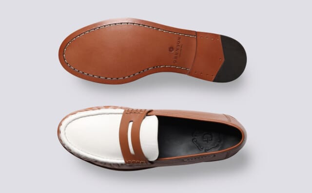 Grenson Simeon | Mens Moccasin Loafers In Tan And White