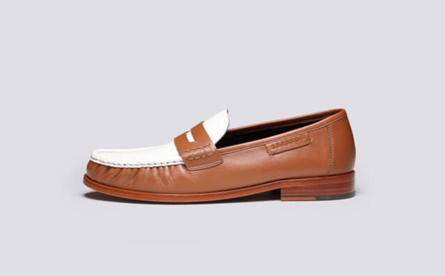 Grenson Simeon | Mens Moccasin Loafers In Tan And White