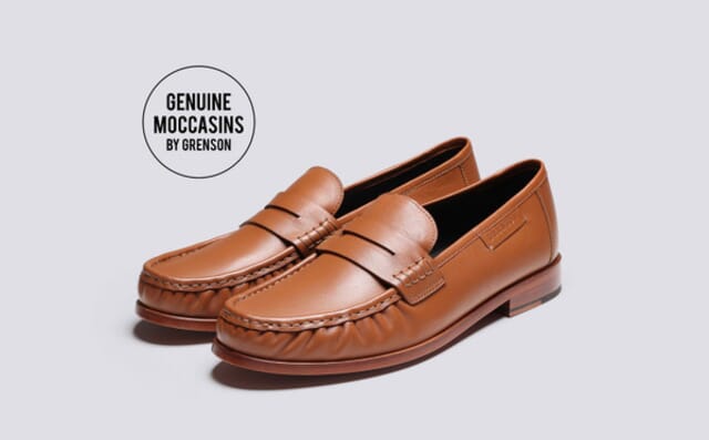 grenson Simeon | Mens Moccasin Loafers in Tan Leather