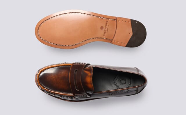 Grenson Simeon | Mens Moccasin Loafers In Tan Rub Off Leather