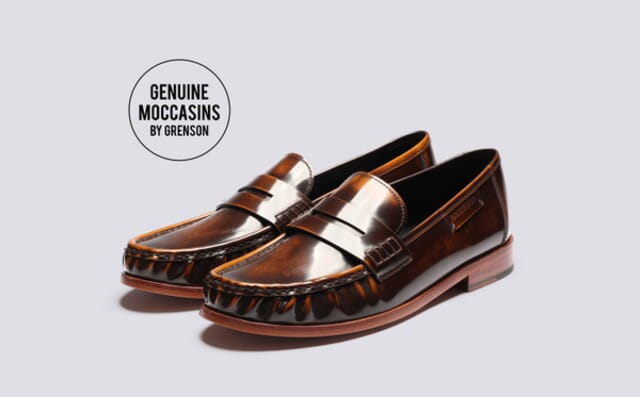 grenson Simeon | Mens Moccasin Loafers in Tan Rub Off Leather