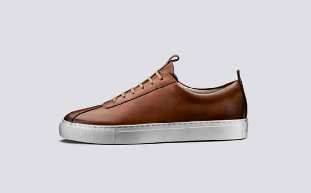 Grenson Sneaker 1 | Mens Oxford Sneaker In Tan Hand Painted Calf Leather With A White Rubber Sole