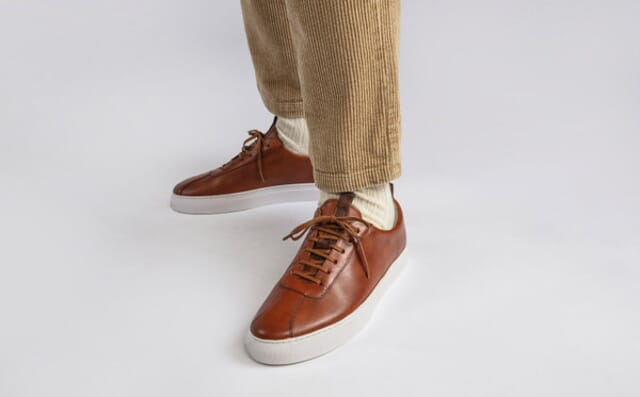 Grenson Sneaker 1 | Mens Oxford Sneaker In Tan Hand Painted Calf Leather With A White Rubber Sole