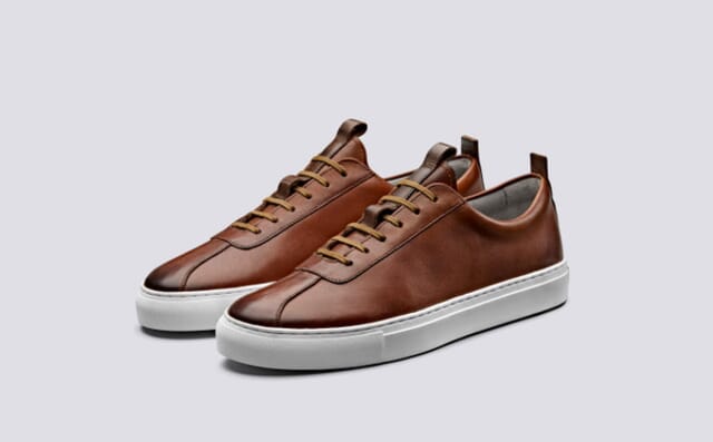 grenson Sneaker 1 | Mens Oxford Sneaker in Tan Hand Painted Calf Leather with a White Rubber Sole