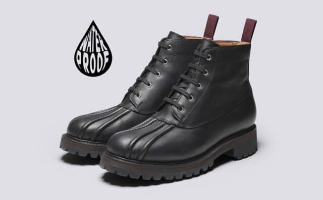 grenson Spike WP | Mens Duck Boots in Black Waterproof