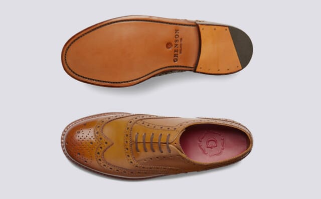 Grenson Stanley | Mens Oxford Brogue In Tan Calf Leather With A Leather Sole