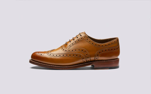 Grenson Stanley | Mens Oxford Brogue In Tan Calf Leather With A Leather Sole
