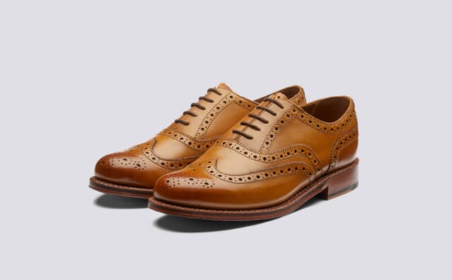 grenson Stanley | Mens Oxford Brogue in Tan Calf Leather with a Leather Sole
