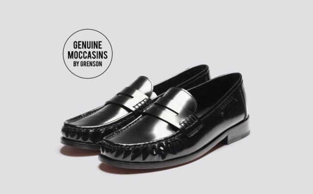 grenson Susanna | Womens Moccasin Loafers in Black Hi Shine Leather