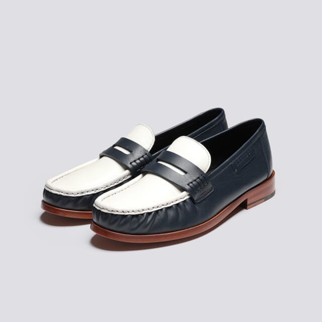 Grenson Susanna | Womens Moccasin Loafers In Navy And White