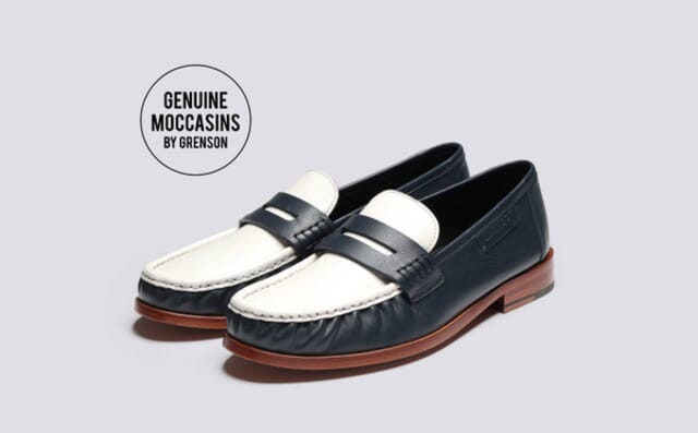 grenson Susanna | Womens Moccasin Loafers in Navy and White