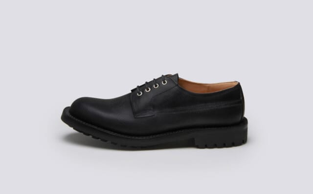 Grenson Victor | Mens Derby In Black Russia Grain Leather With A Commando Sole Shoes