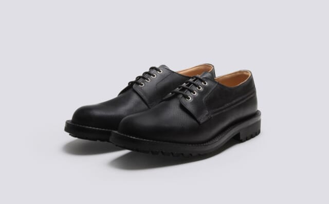 grenson Victor | Mens Derby in Black Russia Grain Leather with a Commando Sole Shoes