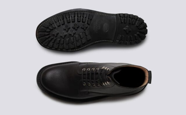 Grenson Vincent | Mens Derby Boot In Black Russia Grain Leather With A Commando Sole Shoes