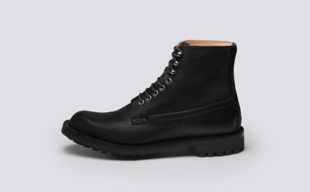 Grenson Vincent | Mens Derby Boot In Black Russia Grain Leather With A Commando Sole Shoes