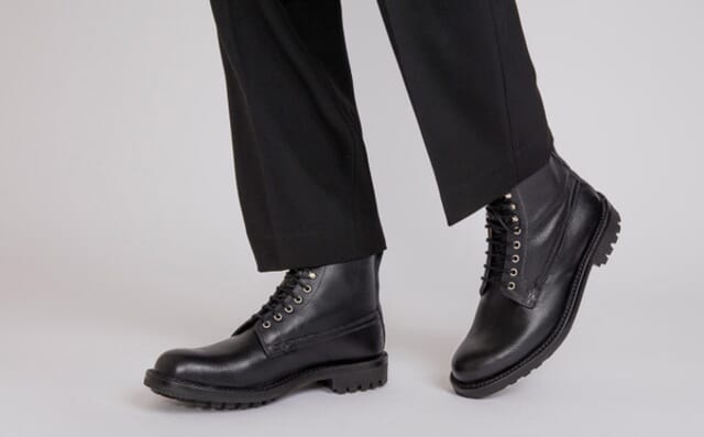 Grenson Vincent | Mens Derby Boot In Black Russia Grain Leather With A Commando Sole Shoes