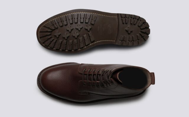 Grenson Vincent | Mens Derby Boot In Brown Russia Grain Leather With A Commando Sole Shoes