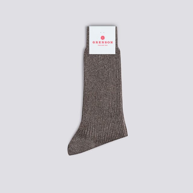 Grenson Womens Glitter Ribbed Sock | Brown Nylon Blend