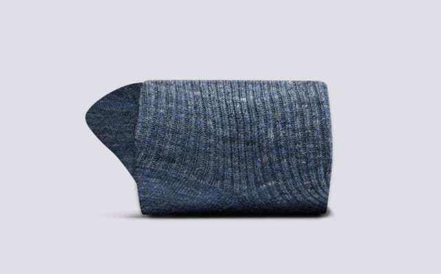 Grenson Womens Ribbed Linen Sock | Blue And Black Linen