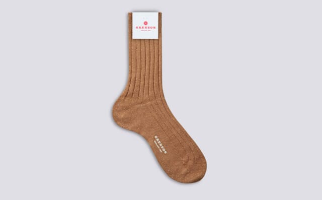 Grenson Womens Socks | Glitter Cotton Rib Socks In Honey Shoes