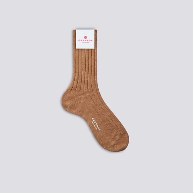 Grenson Womens Socks | Glitter Cotton Rib Socks In Honey Shoes