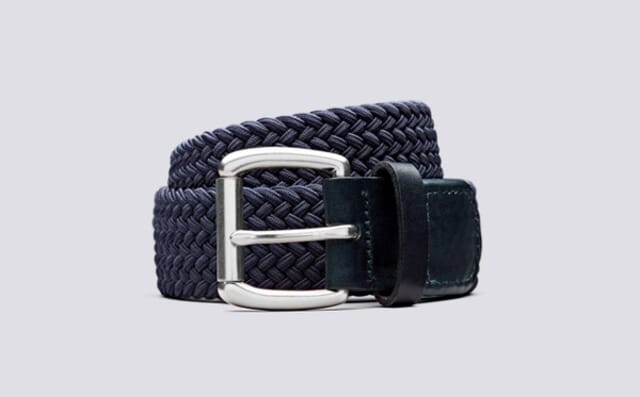 grenson Woven Elastic Belt | Unisex Elastic Belt in Navy Shoes