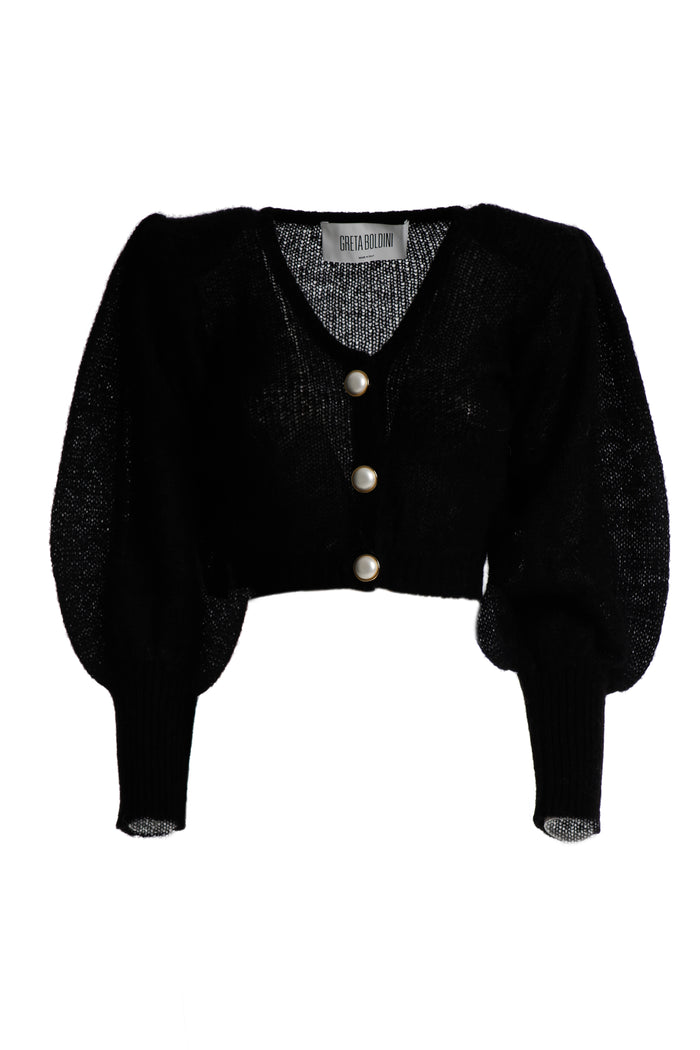 greta boldini CROISSANT BLACK MOHAIR CARDIGAN