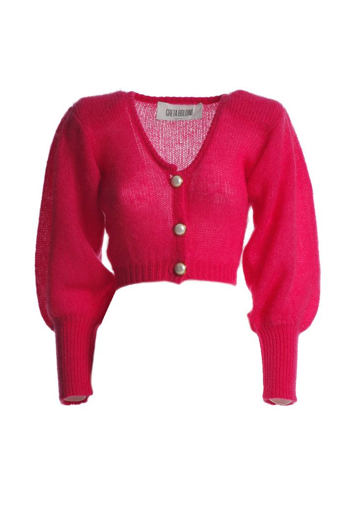 greta boldini CROISSANT FUCSIA MOHAIR CARDIGAN