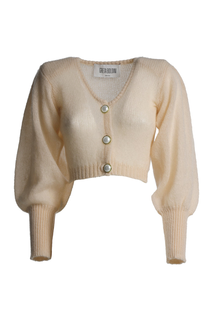 greta boldini CROISSANT IVORY MOHAIR CARDIGAN