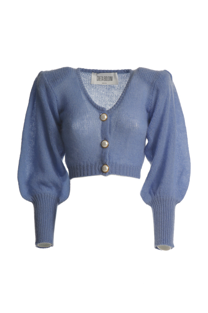 greta boldini CROISSANT LIGHT BLUE MOHAIR CARDIGAN