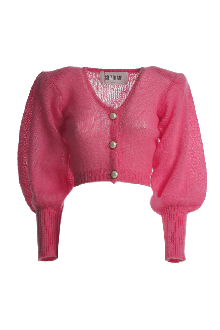greta boldini CROISSANT PINK MOHAIR CARDIGAN