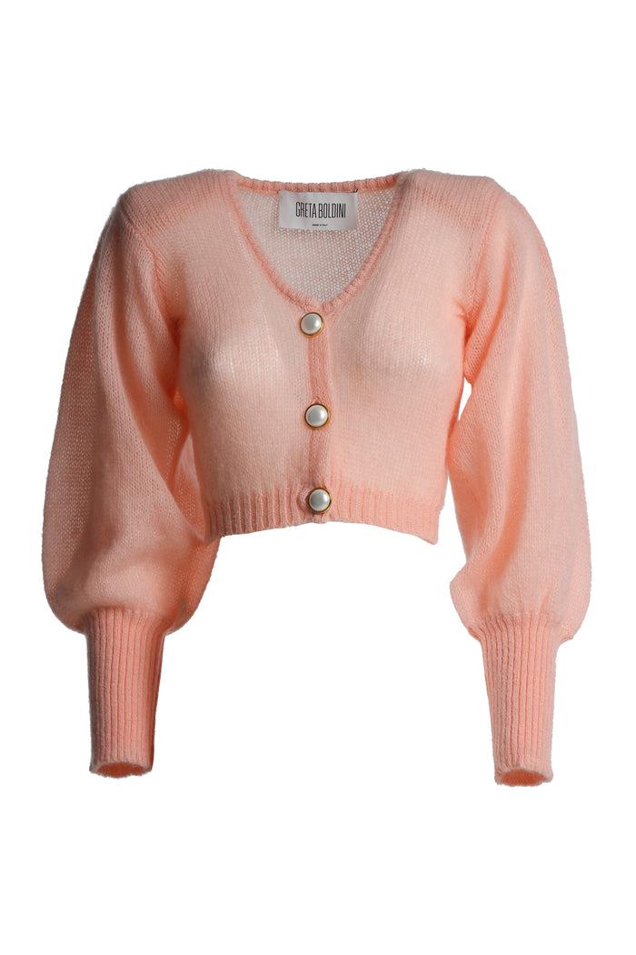 greta boldini CROISSANT SOFT PINK MOHAIR CARDIGAN