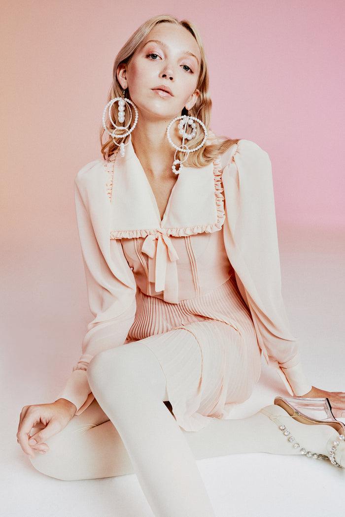 Greta Boldini FIOCCHETTO SOFT PINK SILK MINI DRESS