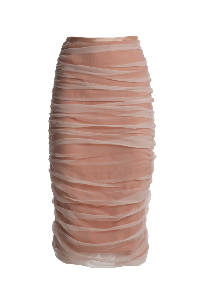 greta boldini FLAME SOFT PINK SILK MIDI SKIRT