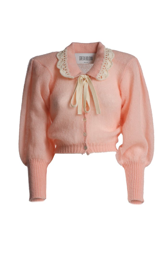greta boldini LUNA SOFT PINK WOOL CARDIGAN