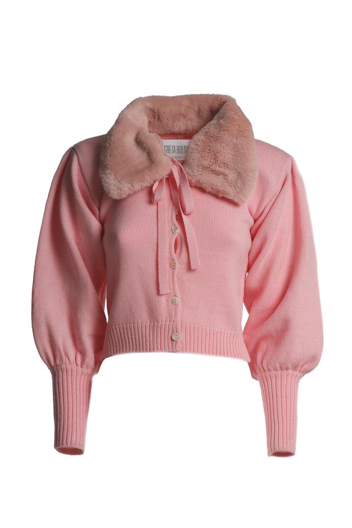greta boldini MADELEINE PINK WOOL CARDIGAN