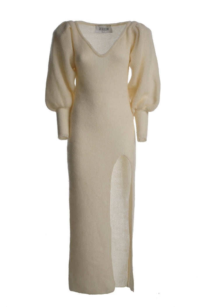 greta boldini MIRANDA IVORY MOHAIR DRESS