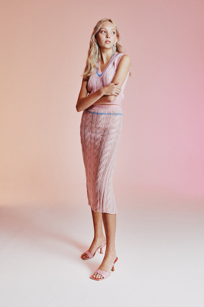 Greta Boldini PASTICCINO PINK WOOL MIDI SKIRT
