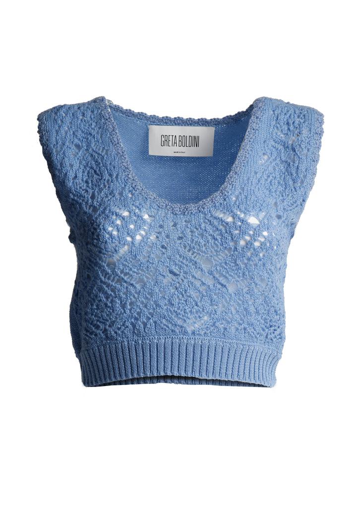 greta boldini PLUMCAKE LIGHT BLUE CROHET WOOL VEST