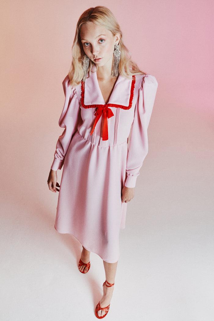 Greta Boldini SAKURA PINK WOOL MIDI DRESS