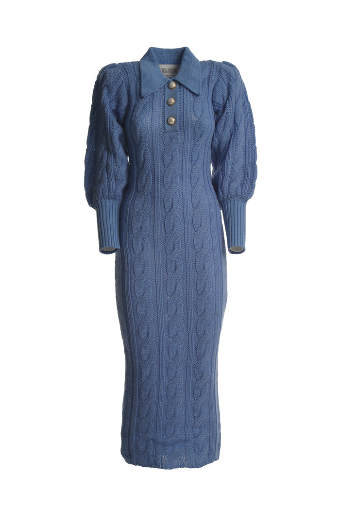 greta boldini SFOGLIA LIGHT BLUE WOOL MIDI DRESS