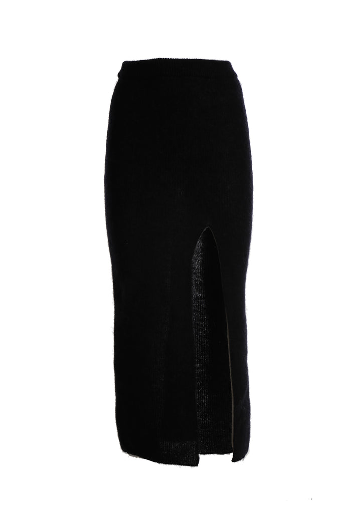 greta boldini SFOGLIATINA BLACK MOHAIR MIDI SKIRT